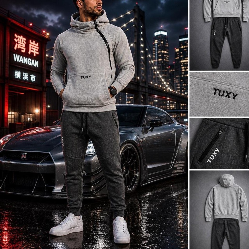 TUXY One Piece Jumpsuit Romper Mens Medium Gray Lounge Athleisure Hoodie